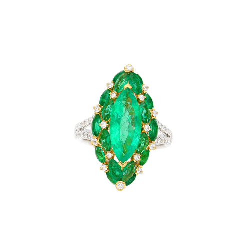 3.89 Carat Marquise Cut Colombian Emerald and Diamond 18K Ring