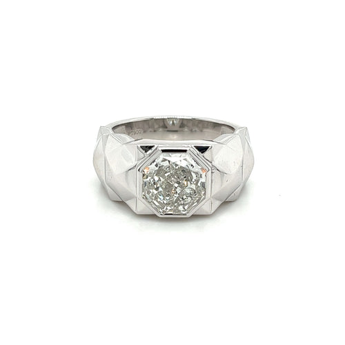 4 Carat Octagon Cut Lab Grown Diamond Bezel Set Mens Ring In Platinum