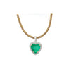 44 Carat Heart Shaped Emerald Pendant with Round Cut Diamond Halo in 18K Gold Necklace