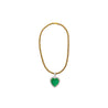 44 Carat Heart Shaped Emerald Pendant with Round Cut Diamond Halo in 18K Gold Necklace