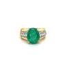 4.14 Carat Oval Cut Natural Emerald and Diamond Ring in 18K Yellow Gold