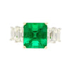 4.26 Carat Vivid Green Colombian Muzo Mine Emerald & Emerald Cut Side Diamond Ring