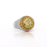 4.44 Carat Round Cut Yellow Diamond 18K Gold Halo Mens Ring