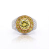 4.44 Carat Round Cut Yellow Diamond 18K Gold Halo Mens Ring
