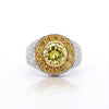 4.44 Carat Round Cut Yellow Diamond 18K Gold Halo Mens Ring