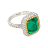 4.49 Carat Sugarloaf Cabochon Cut Colombian Emerald and Diamond Halo Ring in 18k White Gold