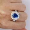 4.73ct GRS Certified Oval Blue Sapphire with Double Diamond Halo Ring