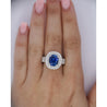 4.73ct GRS Certified Oval Blue Sapphire with Double Diamond Halo Ring