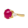 4.93 Carat Cabochon Cut Ruby & Oval Cut Diamond Three Stone 18K Ring