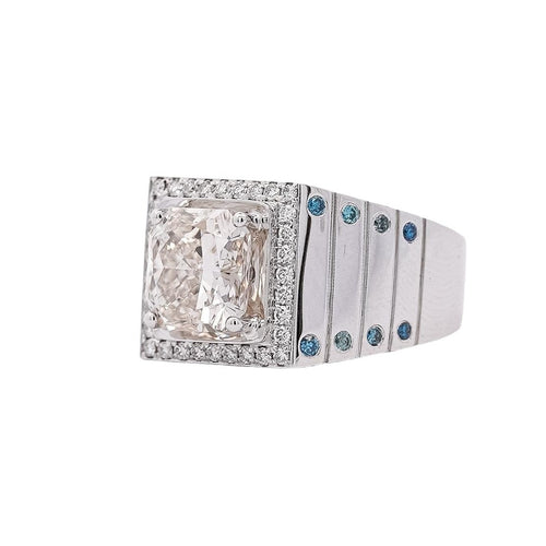 5 Carat Radiant Cut White and Blue Lab Grown Diamond Mens Ring