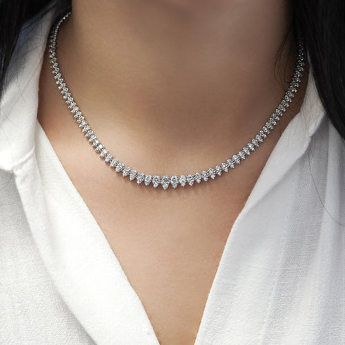 5 Carat Round Cut Diamond Platinum 2-Row Teardrop Tennis Necklace