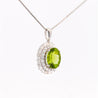 5.03 Carat Oval Cut Peridot Pendant with Round Cut Diamond Halo in 18K White Gold