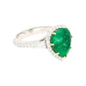 5.12 Carat Pear Cut Colombian Emerald Ring with Baguette Diamond Sides in 18K Gold