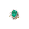 5.75 Carat Pear Cut Colombian Emerald Diamond Halo 18K Gold Emerald Ring