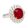 6.39 Carat Vivid Red "Pigeons Blood" Oval Cut Burma Ruby and Diamond Ring