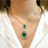 6.42 Carat Oval Emerald Drop & Diamond Halo Pendant Necklace