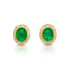 8.47 Carat Cabochon Emerald and Diamond Halo Earrings in 18K Gold