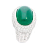 AGL Certified 10 Carat Cabochon Cut Minor Oil Emerald and Diamond Cluster Ring in 18K White Gold