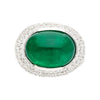 AGL Certified 10 Carat Cabochon Cut Minor Oil Emerald and Diamond Cluster Ring in 18K White Gold