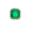 AGL Certified 13.49 Carat Minor Oil Colombian Emerald & Diamond Halo Platinum Necklace