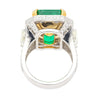 AGL Certified 15.78 Carat No Oil Emerald and Half Moon Cut Diamond Ring