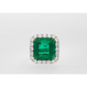 AGL Certified 16.46 Carat Minor Oil Vivid Colombian Emerald and Diamond Halo Ring