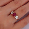 Antique Red Spinel and Old Mine Diamond 14K Yellow Gold Three-Stone Ring