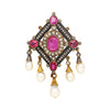 Antique Victorian Ruby, Pearl, Diamond Gold/Silver Brooch