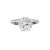 Art Deco 2.5 Carat Old Euro Cut Diamond & Emerald Engagement Ring in Platinum