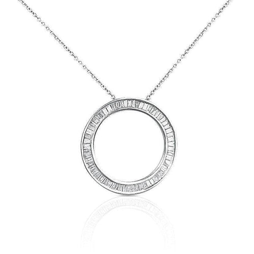 Baguette Cut Circle Diamond Pendant in 14k white gold