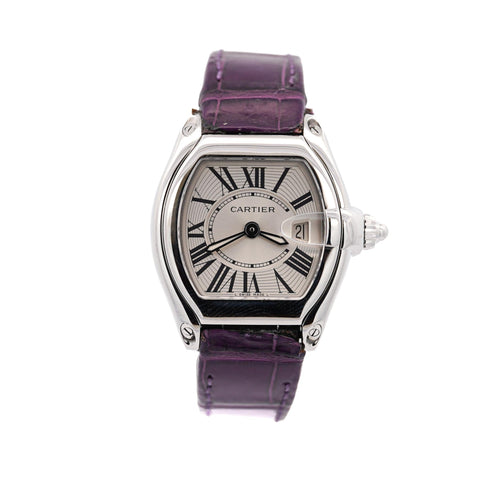 Cartier Roadster 31mm Ref. 2875 Purple Purple Leather Strap Steel Watch