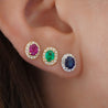 Certified 1 Carat Ruby Diamond Halo Stud Earring in 14K