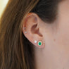 Certified Oval Cut Emerald & Diamond Halo Stud Earring in 14K Gold