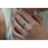 Emerald & Diamond Ribbed Shank Thin Stacking Ring 18K Gold