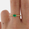 Emerald & Diamond Ribbed Shank Thin Stacking Ring 18K Gold