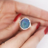 GIA Cert. 8.45 Ct Black Opal &amp; Diamond Halo Platinum Ring