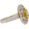 GIA Certified 1.15 Carat Radiant Cut Fancy Intense Yellowish Green Diamond Ring With Pink/White Side Stones