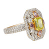 GIA Certified 1.15 Carat Radiant Cut Fancy Intense Yellowish Green Diamond Ring With Pink/White Side Stones