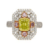 GIA Certified 1.15 Carat Radiant Cut Fancy Intense Yellowish Green Diamond Ring With Pink/White Side Stones