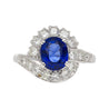 GIA Certified 2.18 Carat Oval Blue Sapphire & Diamond Platinum Bypass Halo Ring