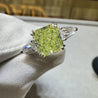 GIA Certified 2.22 Carat Fancy Yellow-Green Radiant Cut Diamond 3 Stone Ring in 18K White Gold