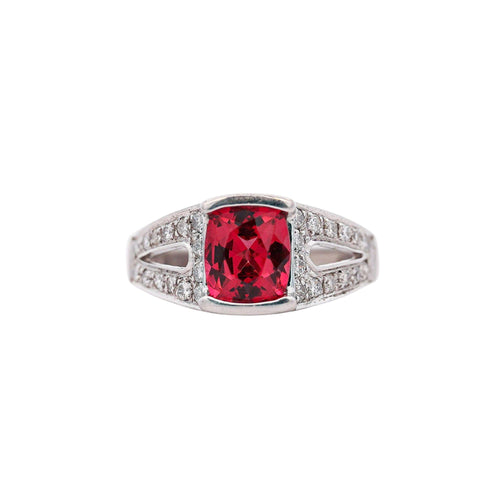 GIA Certified 3 Carat No Heat Red Spinel & Diamond Cocktail Platinum Ring