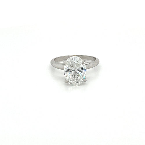 GIA Certified 3 Carat Oval Cut Lab Grown CVD Diamond Solitaire Engagement Ring in 14K White Gold