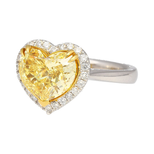 GIA Certified 3.32 Carat Fancy Intense Yellow Heart Cut Diamond Engagement Ring