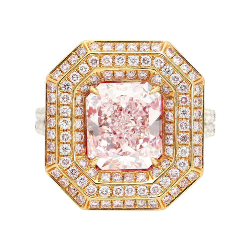 GIA Certified 3.48 Carat Radiant Cut Light Pink Diamond Ring in 18K White Gold