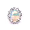 GIA Zertifiziert 4,09-Karat Weißer Opal und Diamant Halo in Platin und Gold Ring