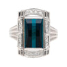 GIA Certified 6.40 Carat Blue Indicolite Tourmaline Vintage Retro Platinum Ring