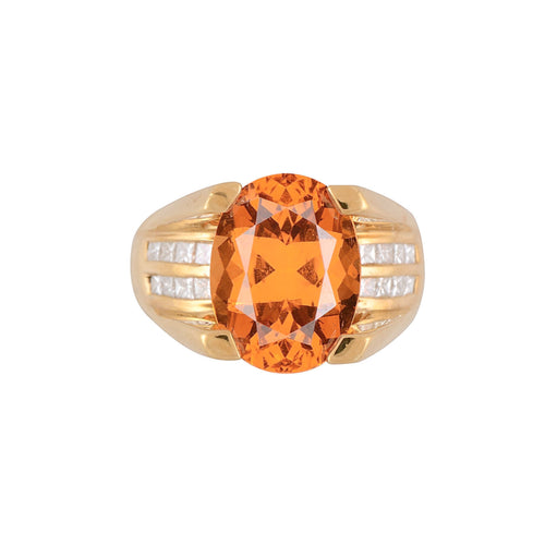 GIA Certified Oval Cut 13.5 Carat Mandarine Orange Spessartine Garnet Ring