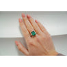 GIA Certified Rectangular Cut Blue-Green Indicolite Tourmaline and Diamond 18K Gold Ring