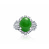 GIA certified 3.50 Carat Cabochon-cut Jade With Baguette Cut Diamonds in Platinum 900 Ring setting